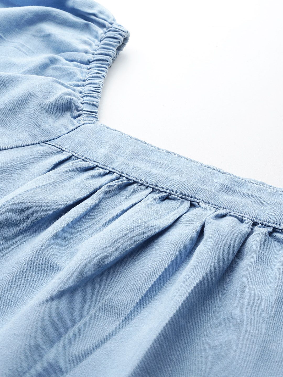 all about you Puff Sleeve Cotton Chambray Boxy Top