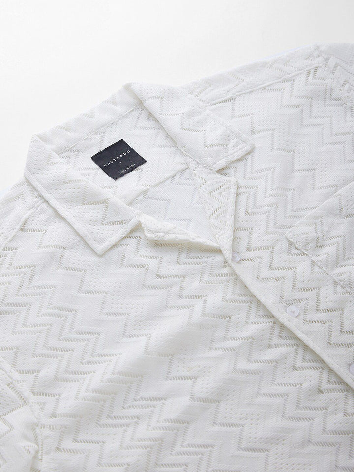 VASTRADO Self Design Short Sleeves Oversized Casual Shirt