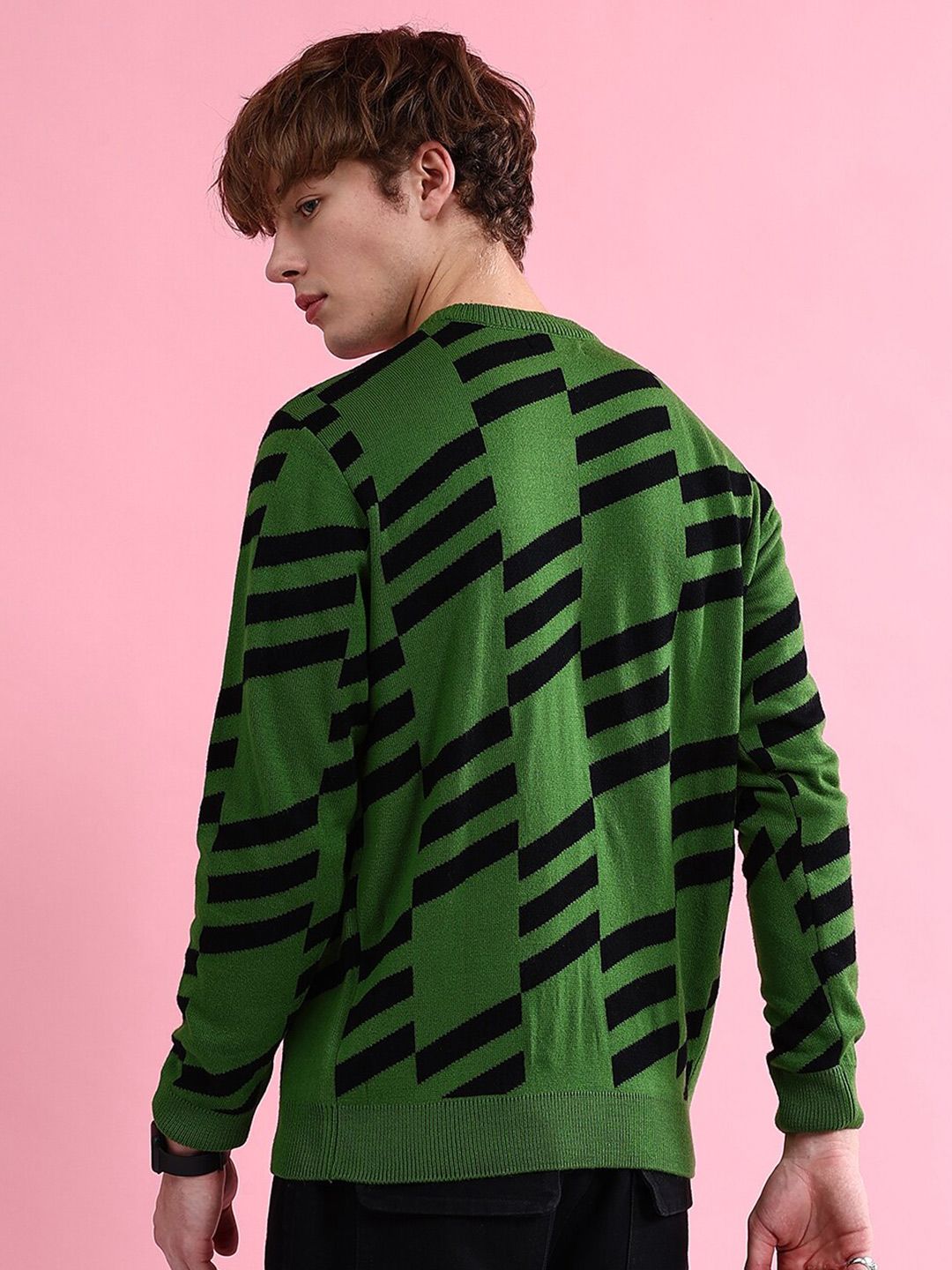 The Indian Garage Co Geometric Printed Long Sleeves Acrylic Pullover Sweater