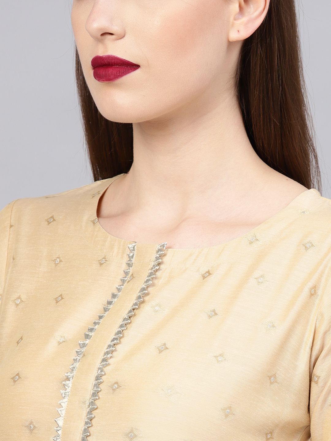 Libas Women Beige & Golden Self Design Kurta with Palazzos & Dupatta