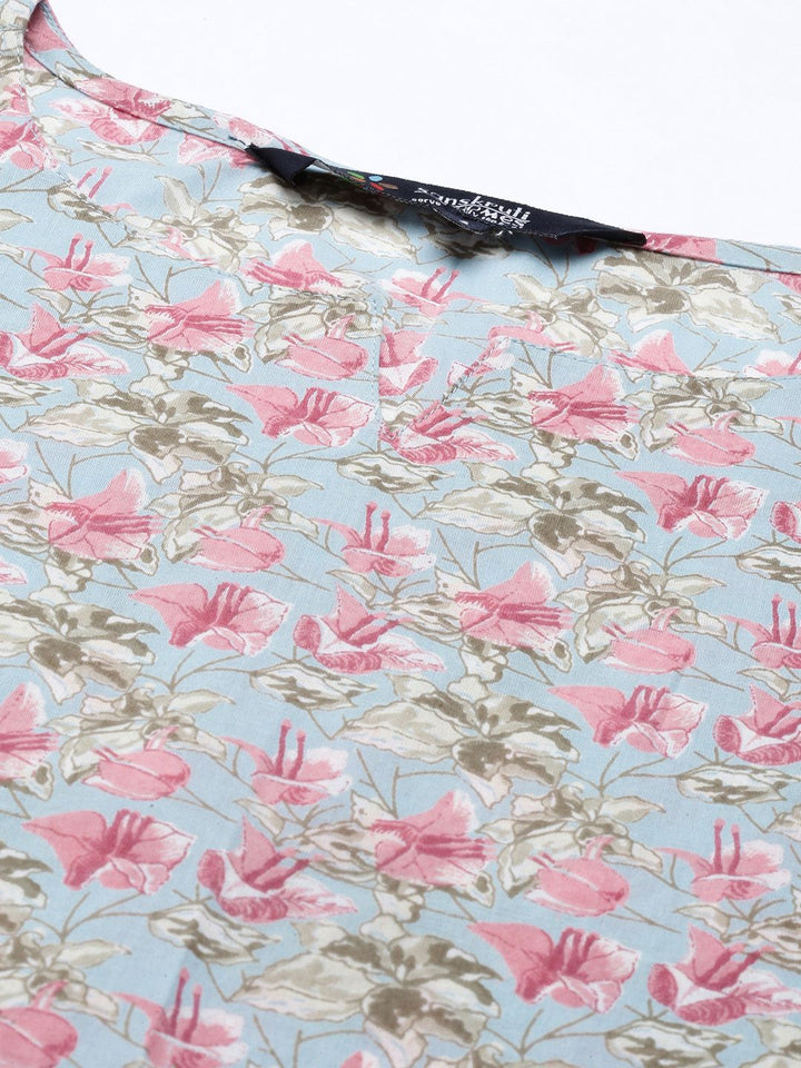Sanskrutihomes Wanita Set Pajama Kapas Biru & Pink Printed