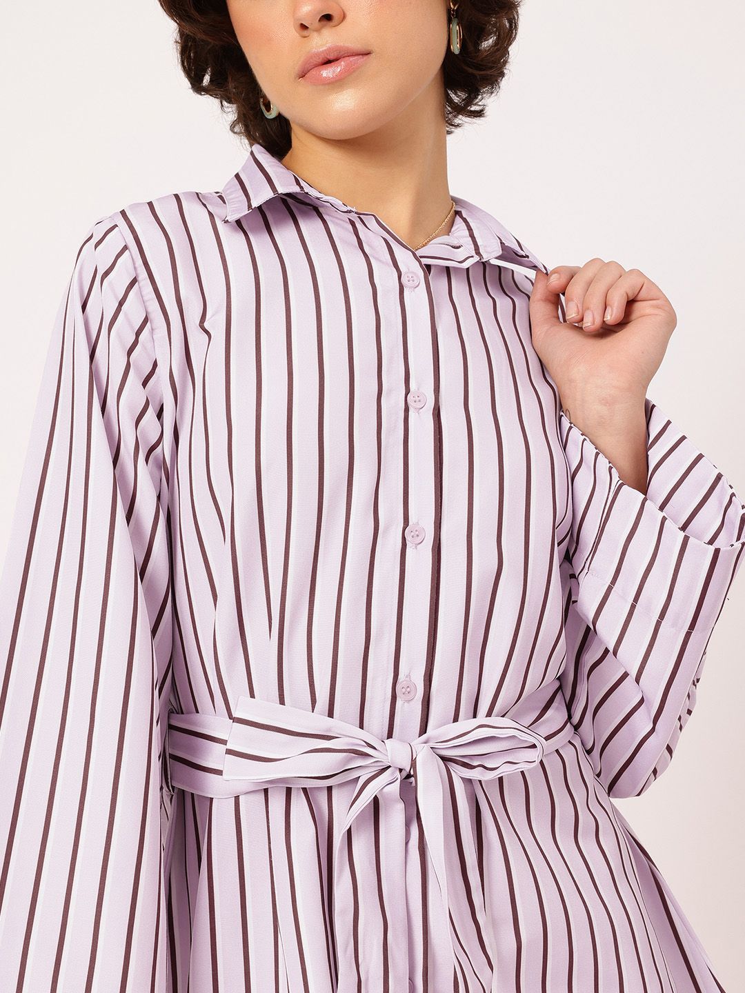 DressBerry Weekend to Work Striped Shirt-Style Sheath Mini Dress