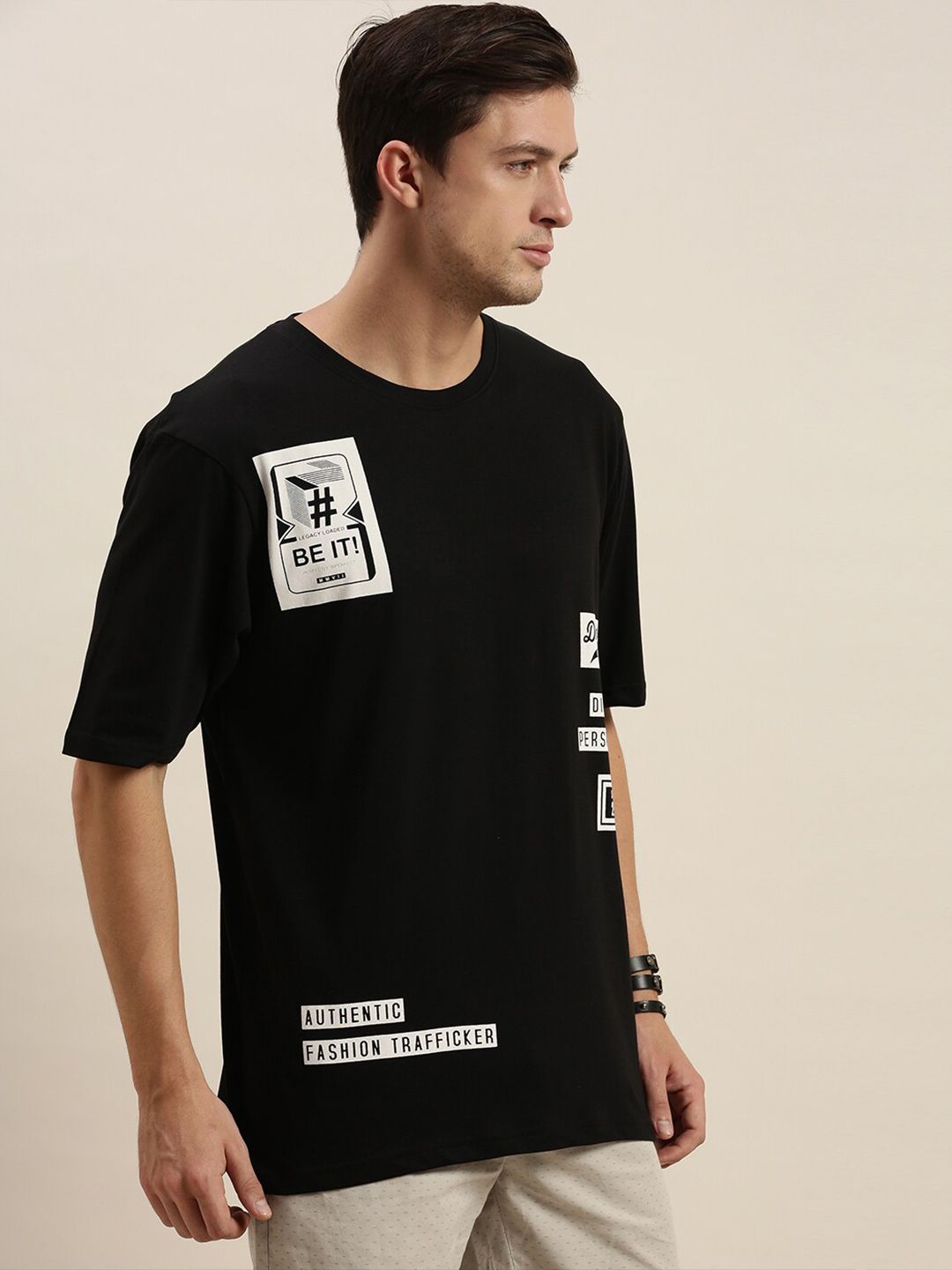 Difference of Opinion Men Black Printed Loose Fit T-shirt