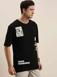Difference of Opinion Men Black Printed Loose Fit T-shirt