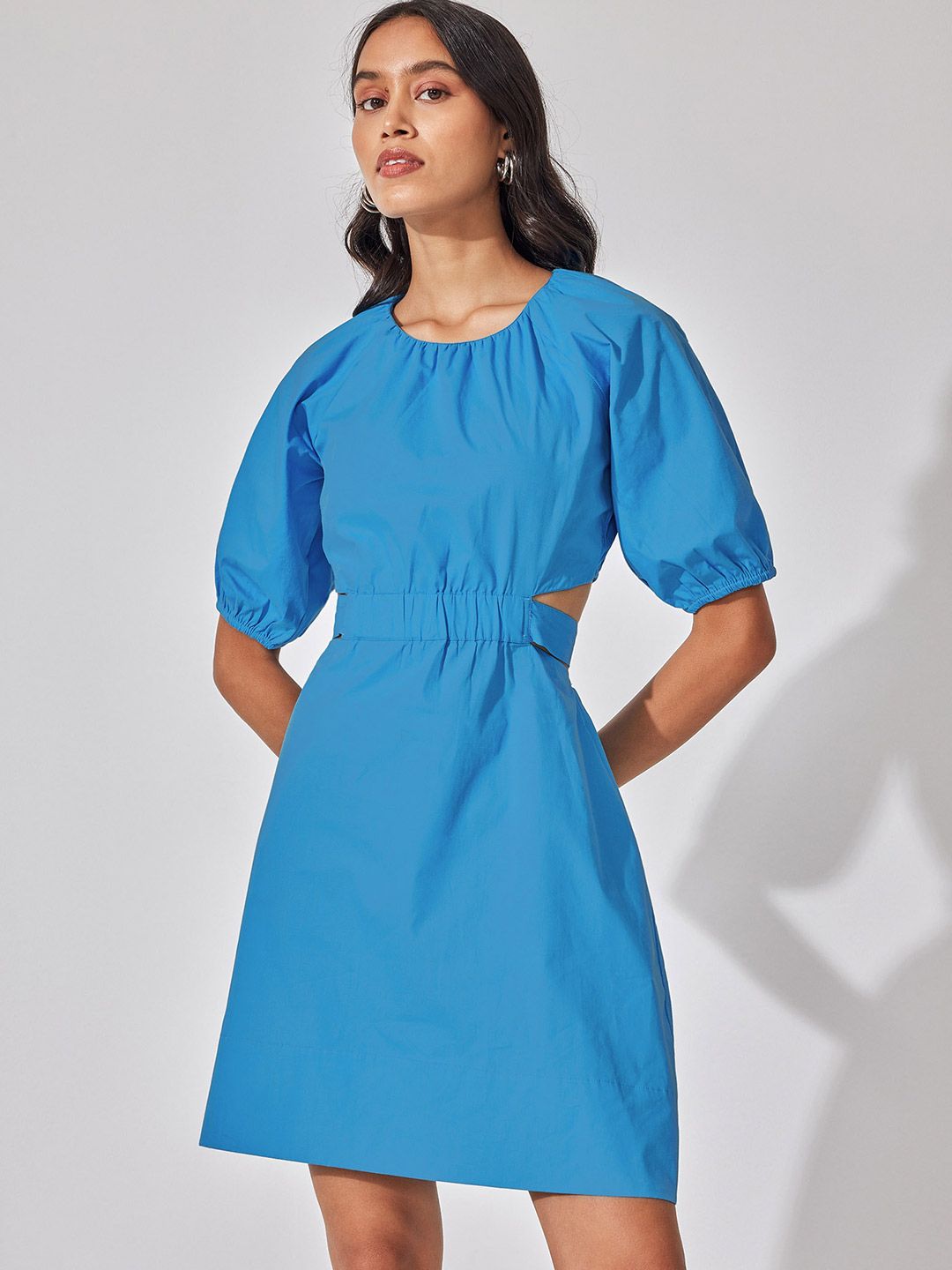 The Label Life Puff Sleeve Cut Out Detailed A-Line Dress