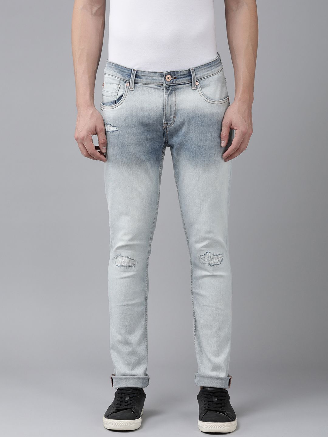 SPYKAR Men Skinny Slim Fit Low-Rise Slash Knee Heavy Fade Stretchable Jeans