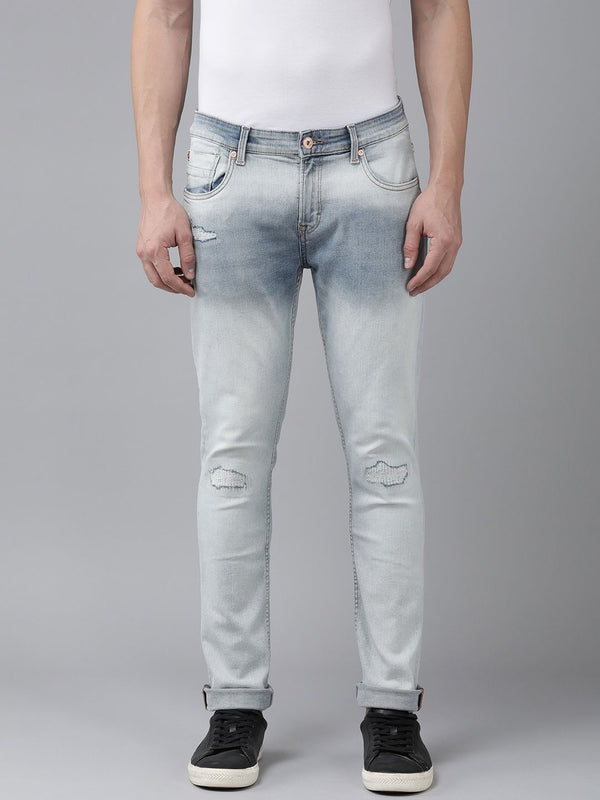 Spykar Men Skinny Slim Fit Rendah Slash Lutut Berat Lutut Berat Fade
