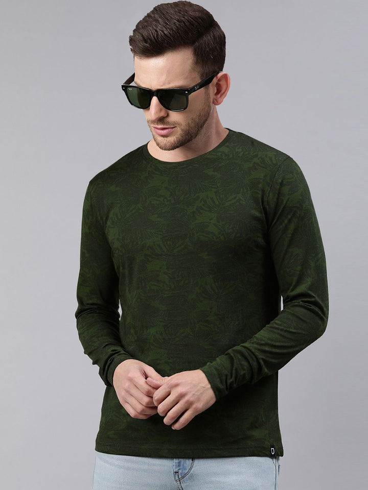 Urbano Fashion Men Olive Green Printed Tropical Slim Fit T-shirt