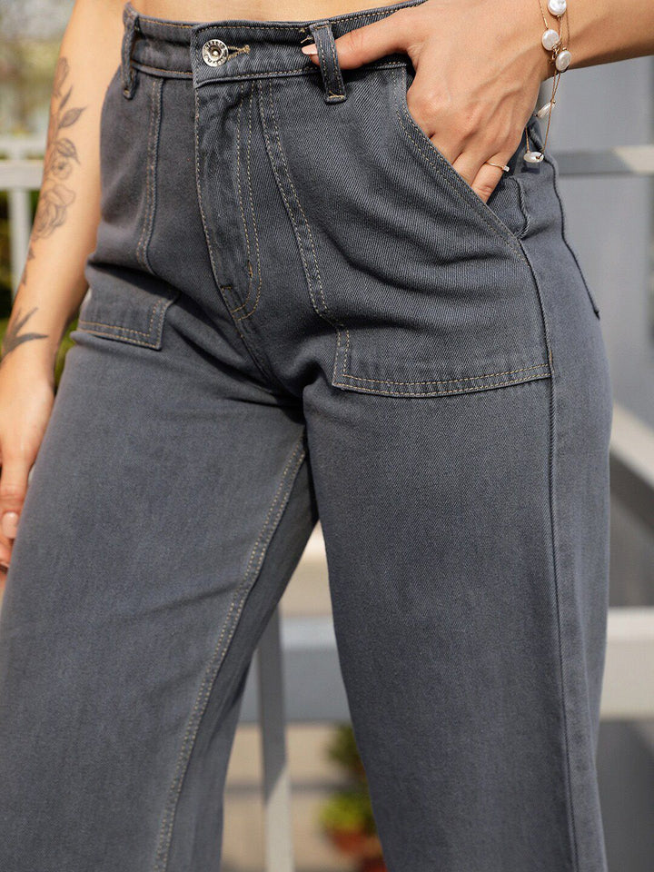 STREET 9 Women Grey Wide Leg High-Rise Pure Cotton Wide leg denim Jeans