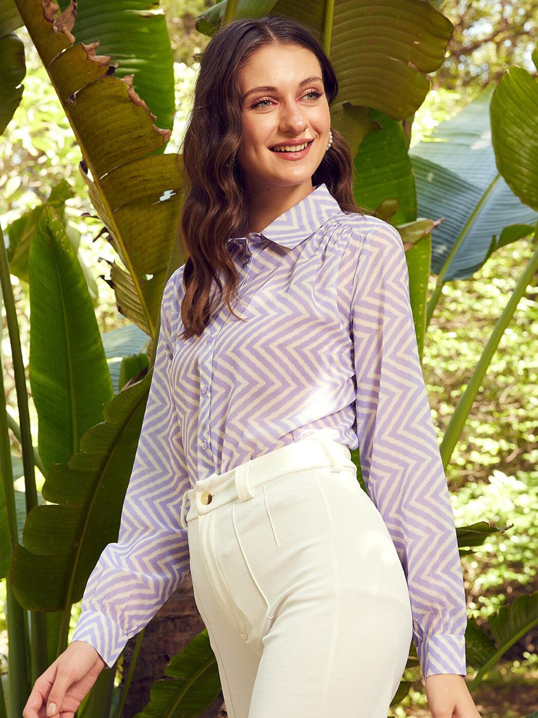 WORK IT by STREET 9 Lavender Comfort Chevron Printed Casual Shirt