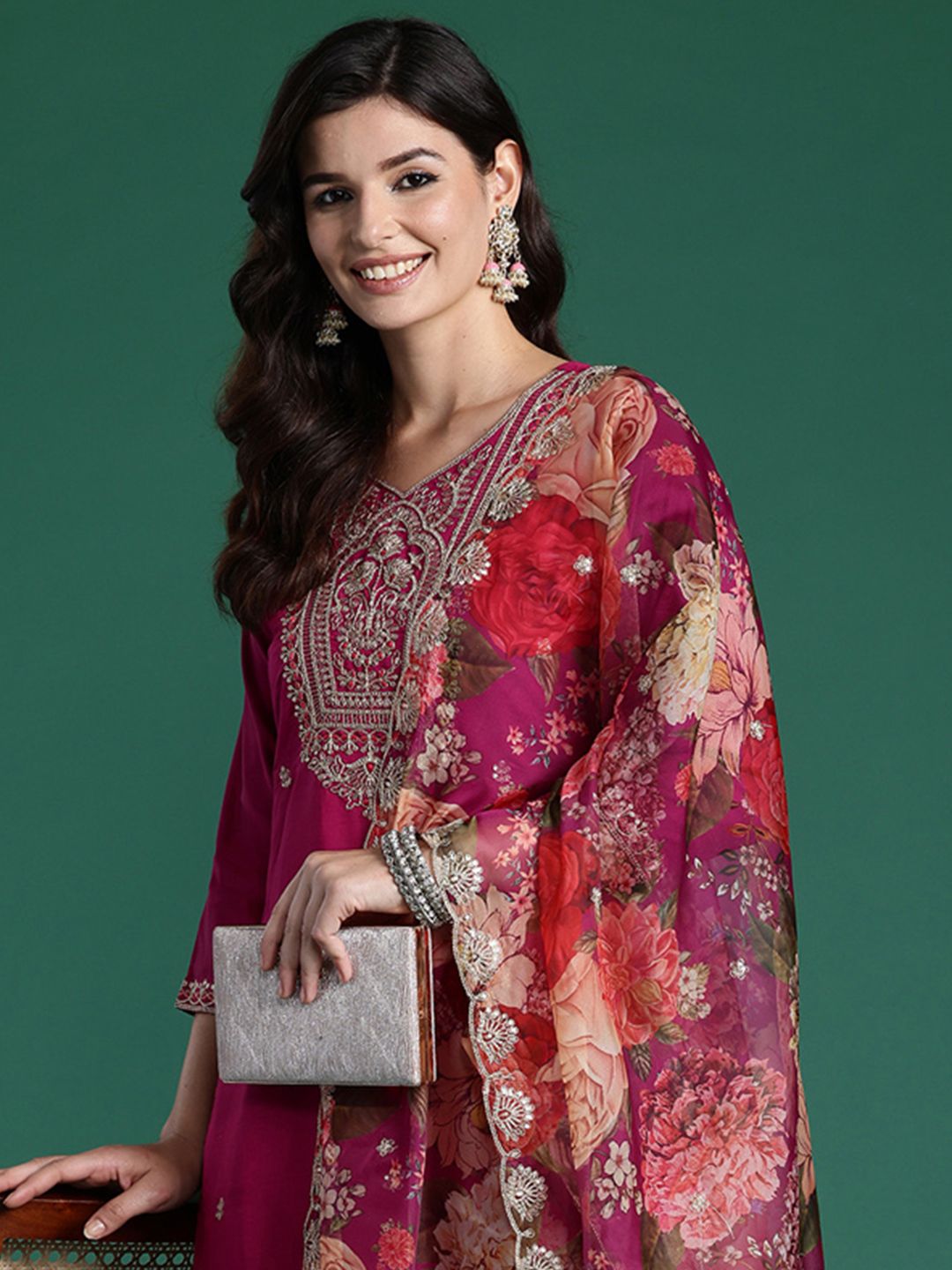 Indo Era Women Ethnic Motifs Embroidered Regular Kurta with Trousers & With Dupatta
