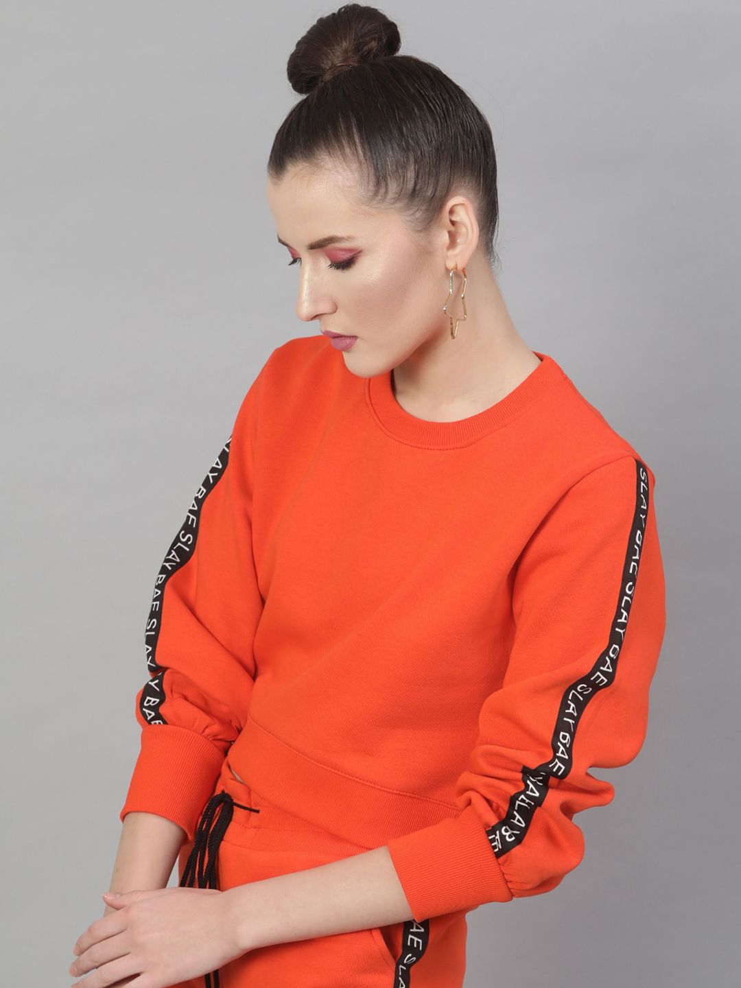 STREET 9 Women Orange Solid Sweatshirt