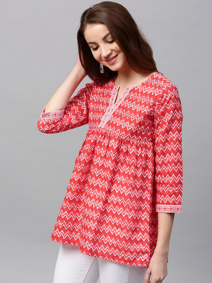 Gerua By Libas Red  White Printed Empire A-Line Kurti
