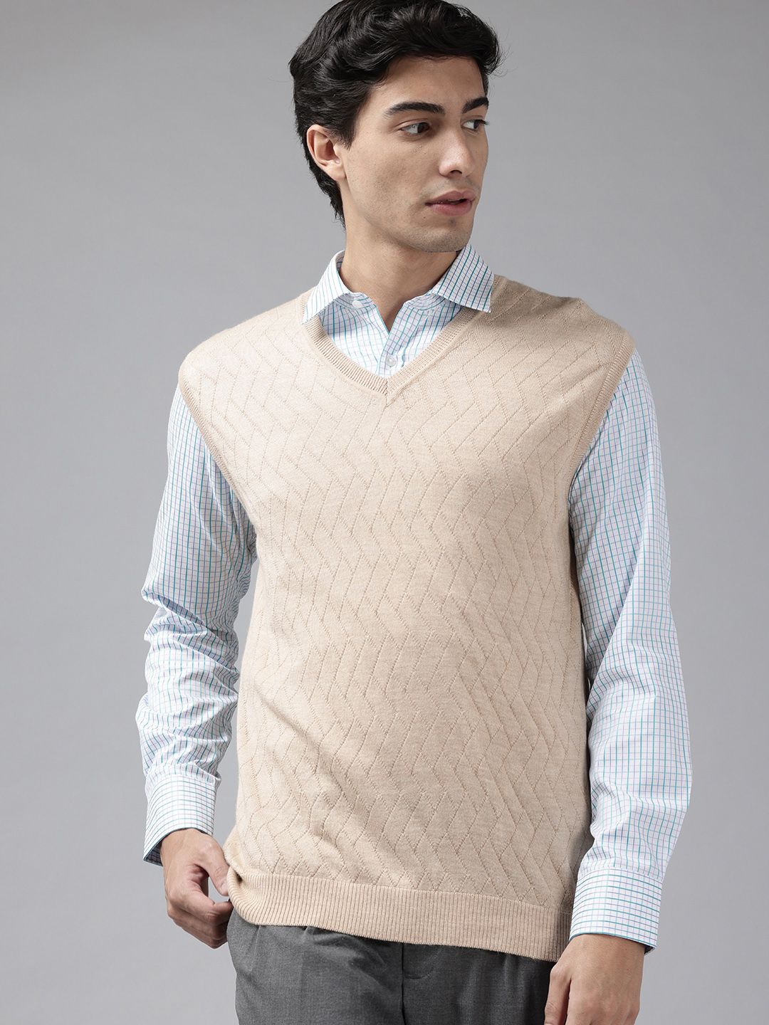 Park Avenue Self Design V-Neck Sweater