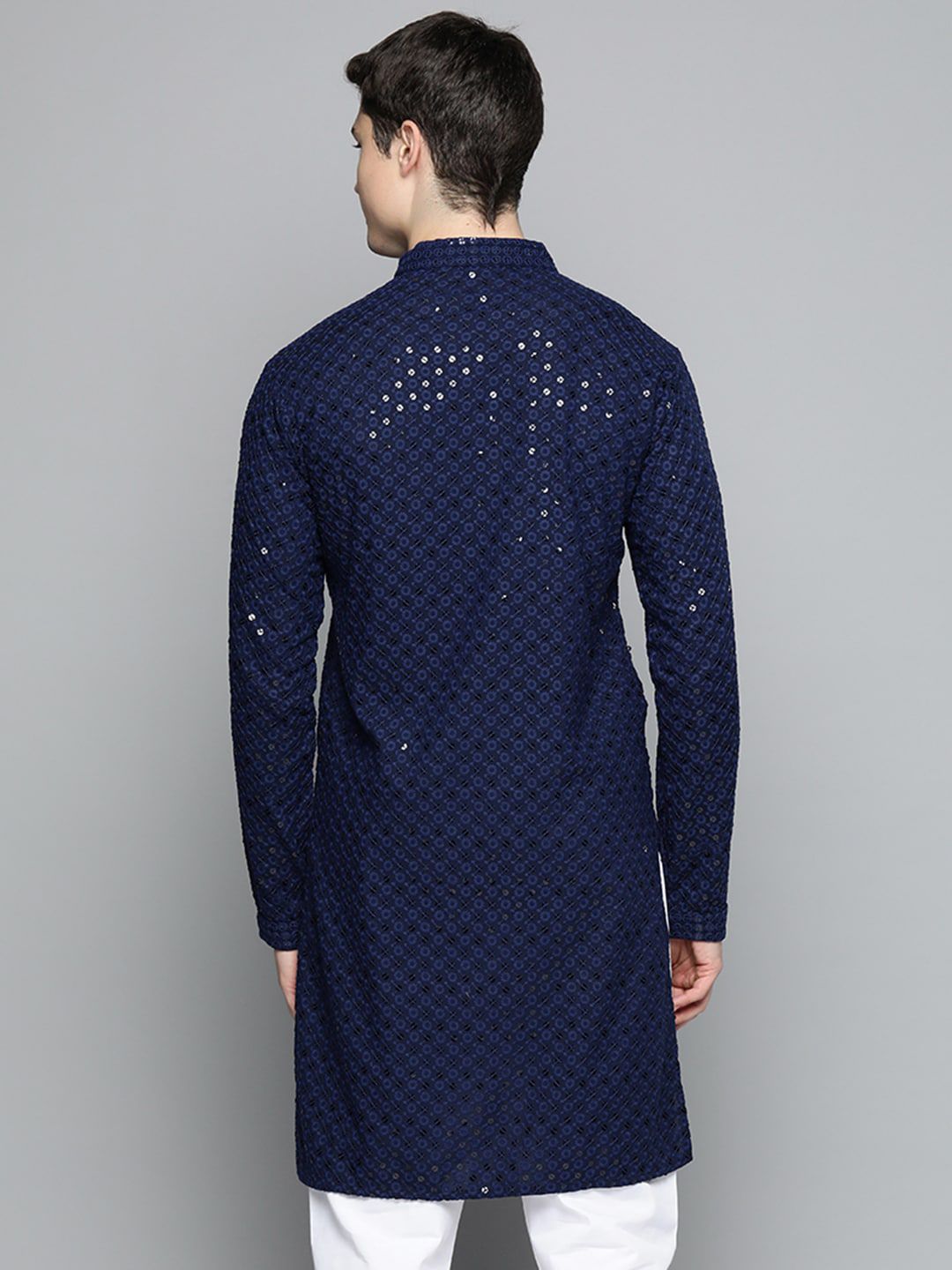 Jompers Men Ethnic Motifs Mirror Work Cotton Kurta