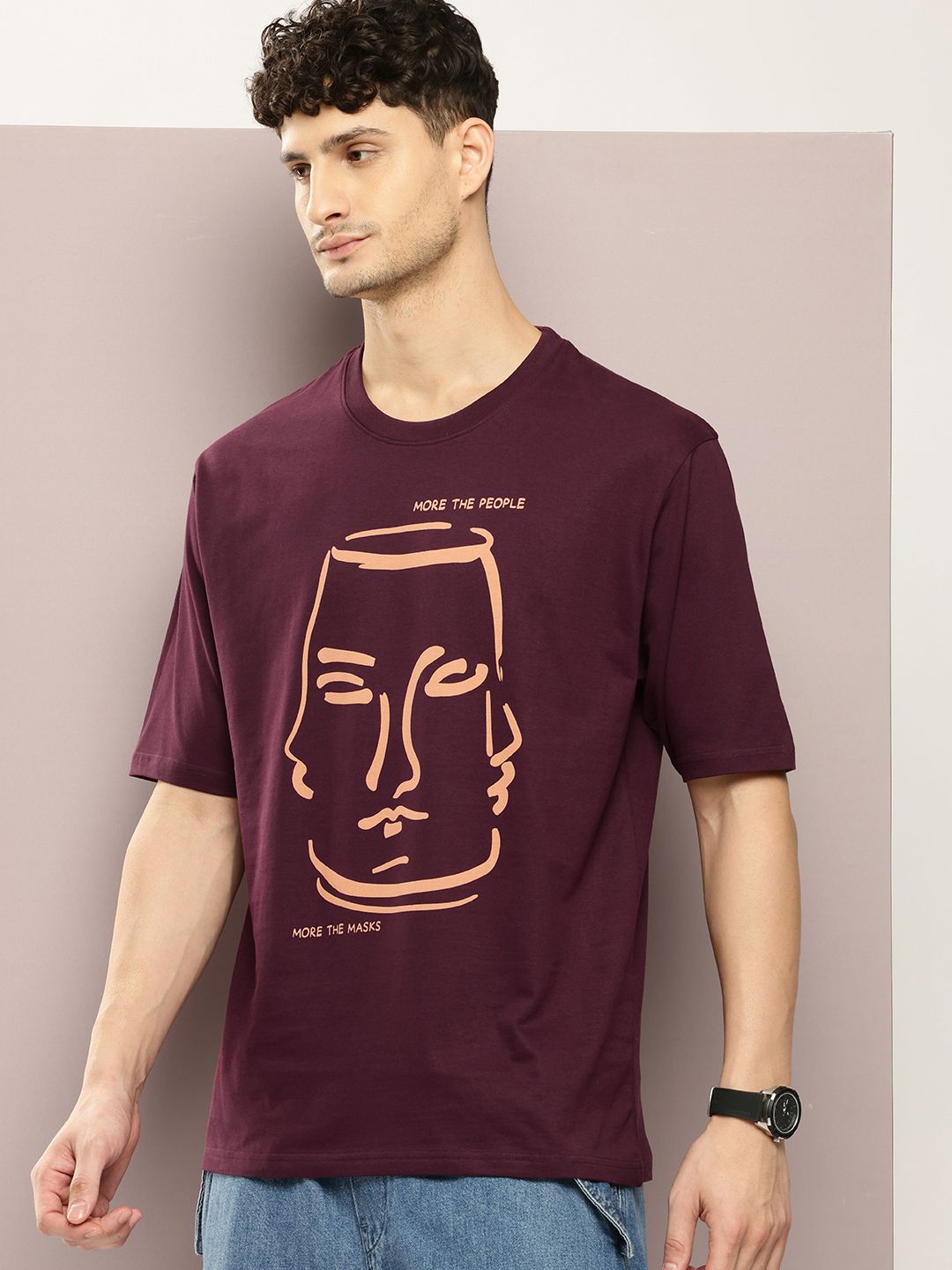 DILLINGER Men Printed Drop-Shoulder Sleeves Oversized Pure Cotton T-shirt