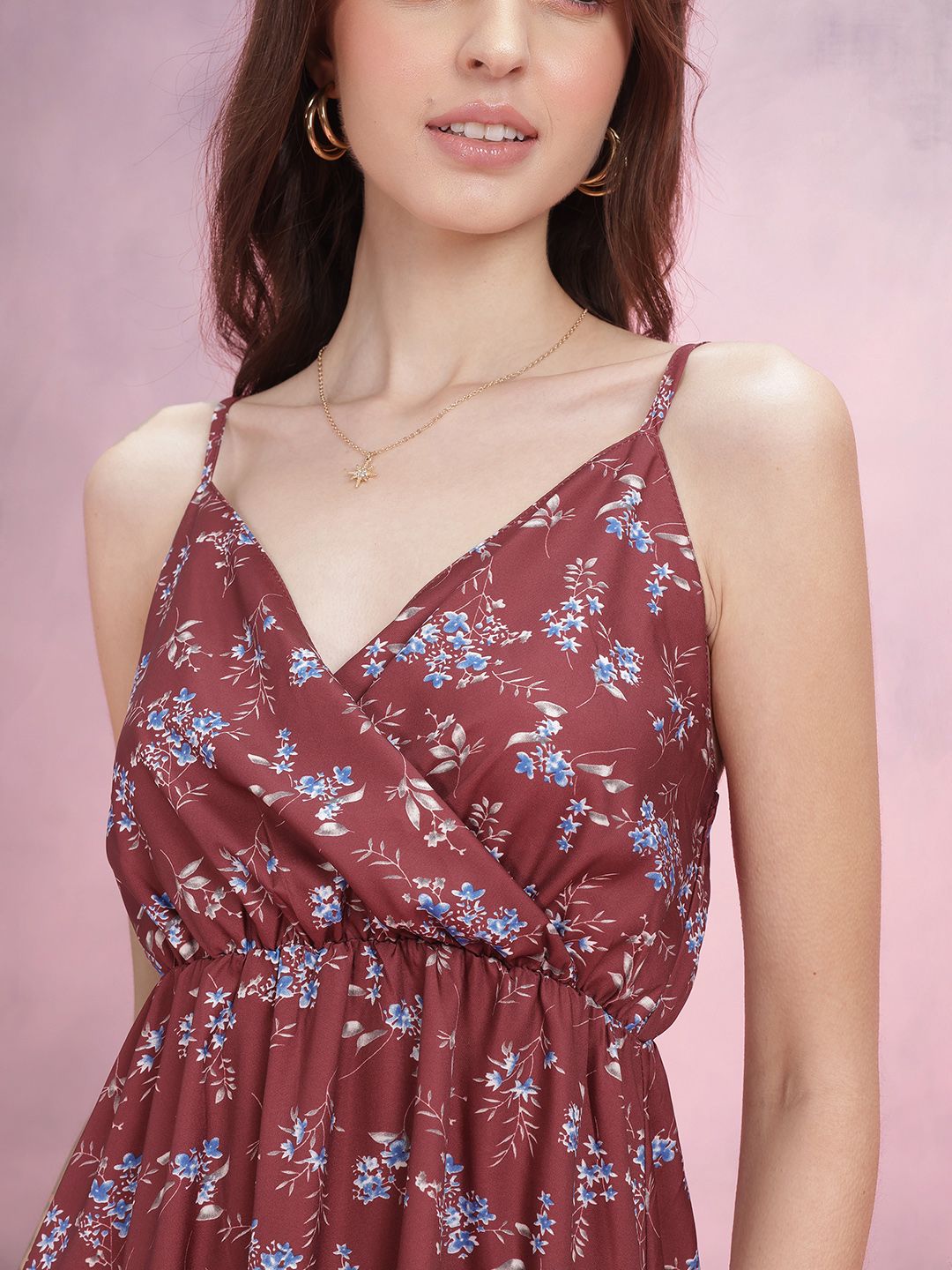 DressBerry Ruffled Floral Print Fit & Flare Midi Dress