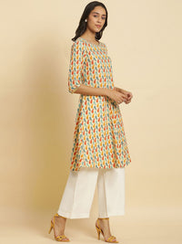W Ethnic Motifs Printed Thread Work Pure Cotton A-Line Kurta