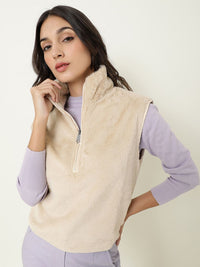 RAREISM Women Beige Solid Sweater Vest