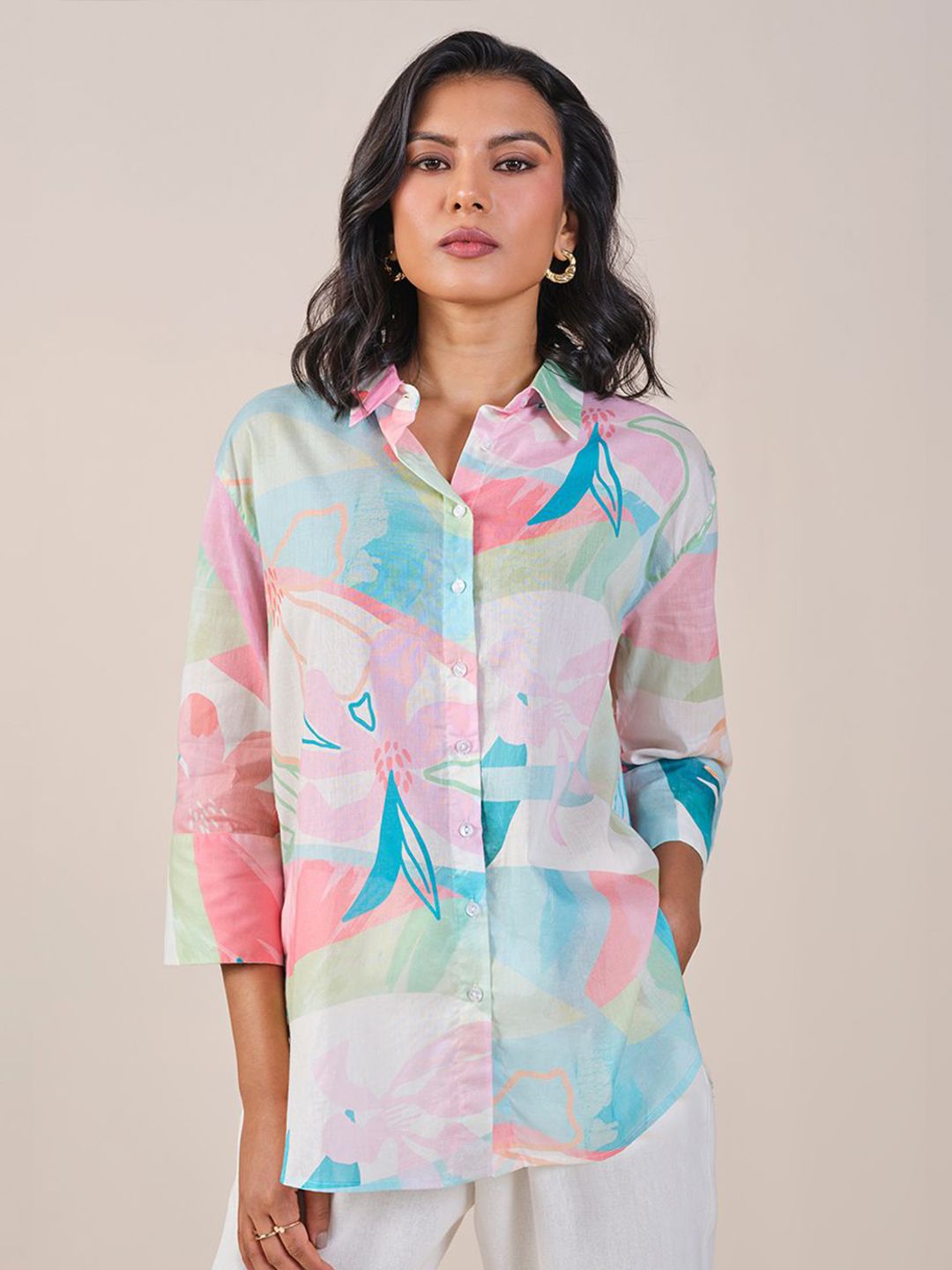 AND Shirt Style Printed Cotton Top