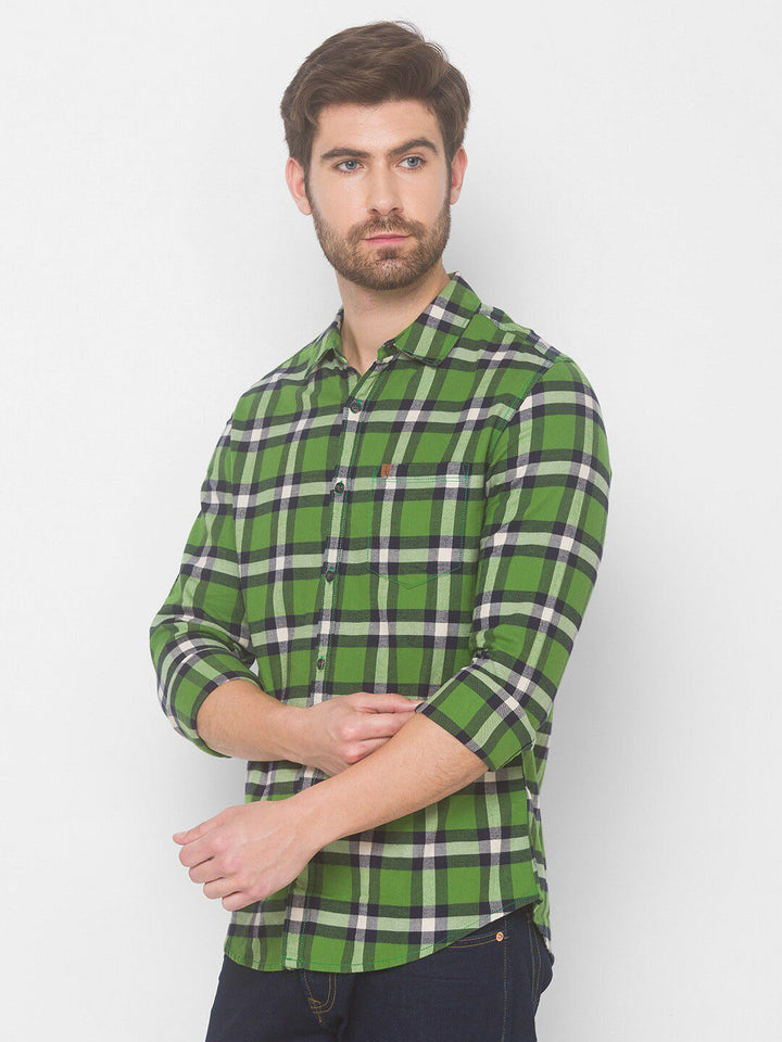 SPYKAR Men Green Tartan Checks Checked Casual Shirt