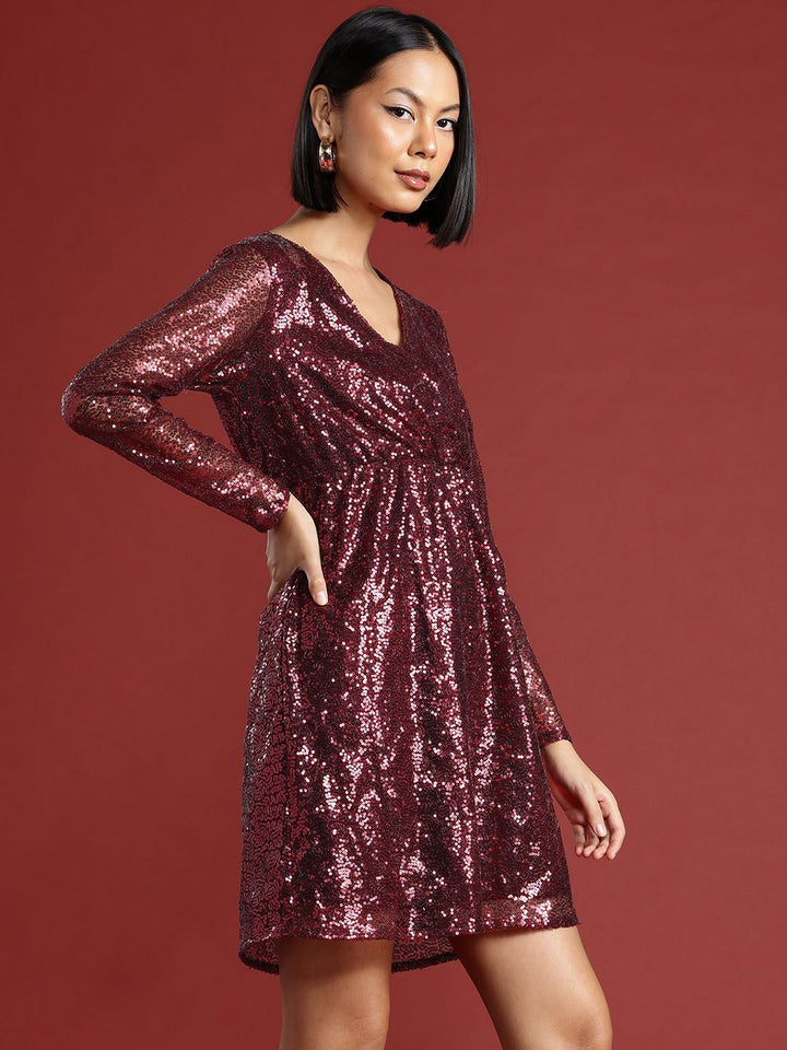 all about you Sequin Embellished Wrap Style Empire Dress