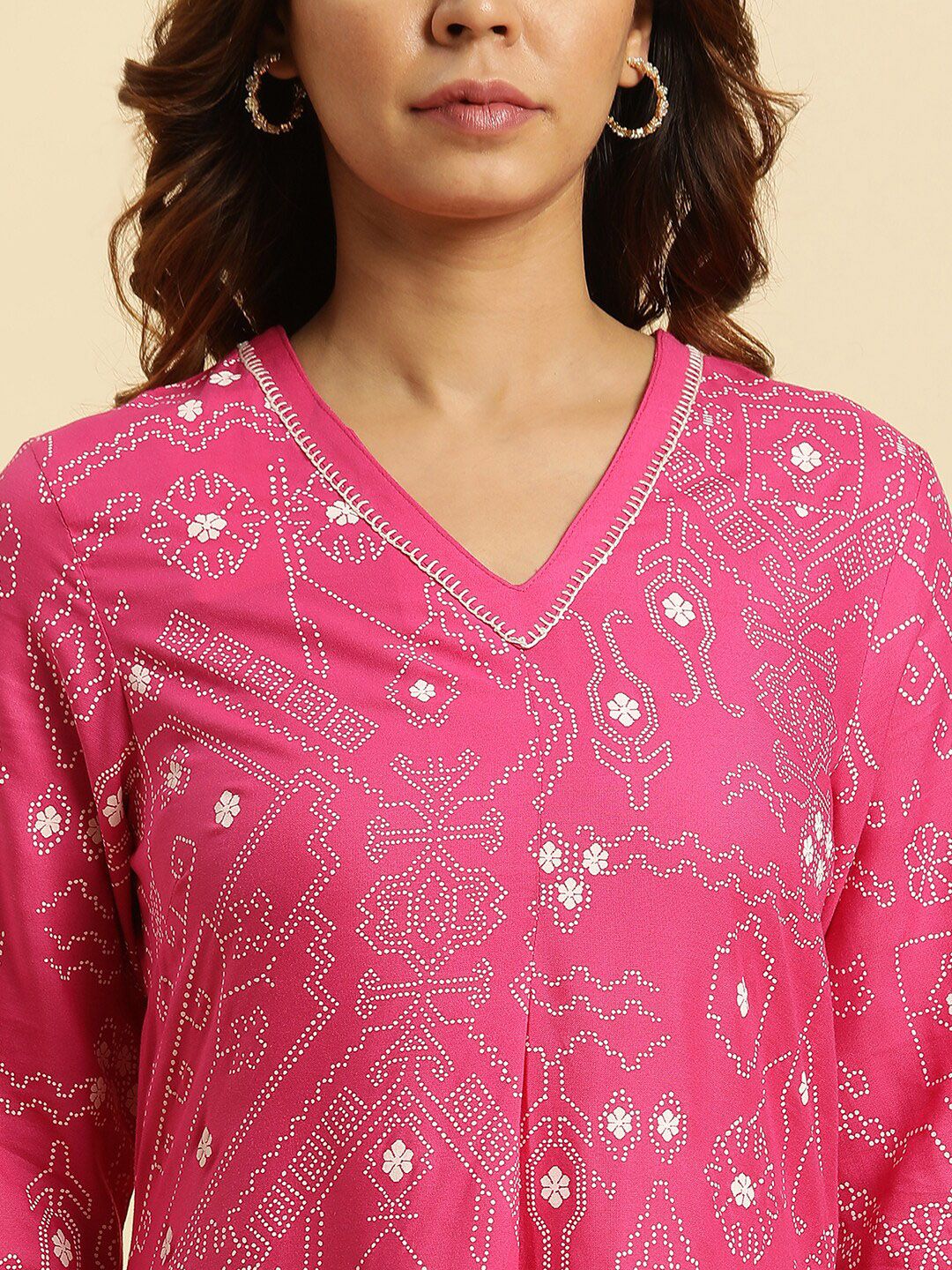 W Ethnic Motifs Printed V-Neck Straight Kurta