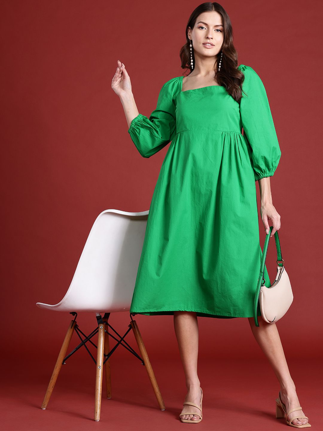 all about you Puff Sleeves Fit & Flare Cotton Dress