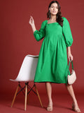 all about you Puff Sleeves Fit & Flare Cotton Dress