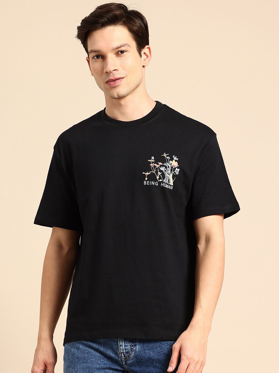 Being Human Graphic Printed Drop-Shoulder Sleeves Pure Cotton Easy Fit T-shirt