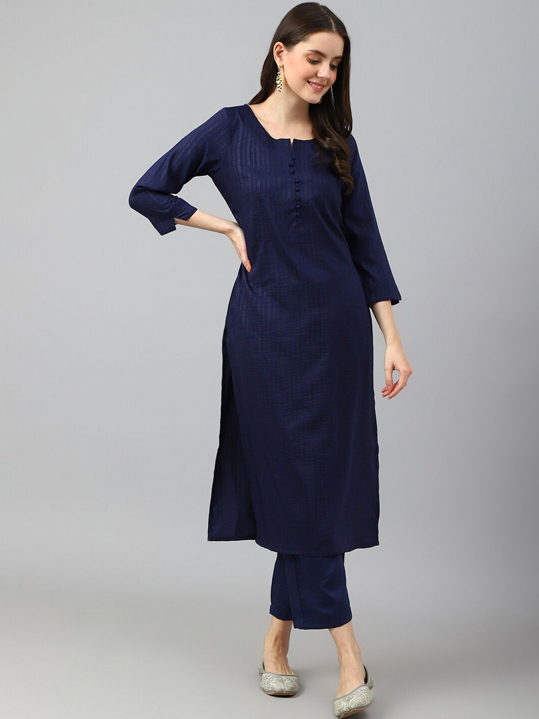 KALINI Striped Regular Kurta with Trousers