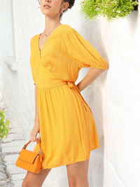DressBerry Modern Muse Puff Sleeves Wrap Mini Dress