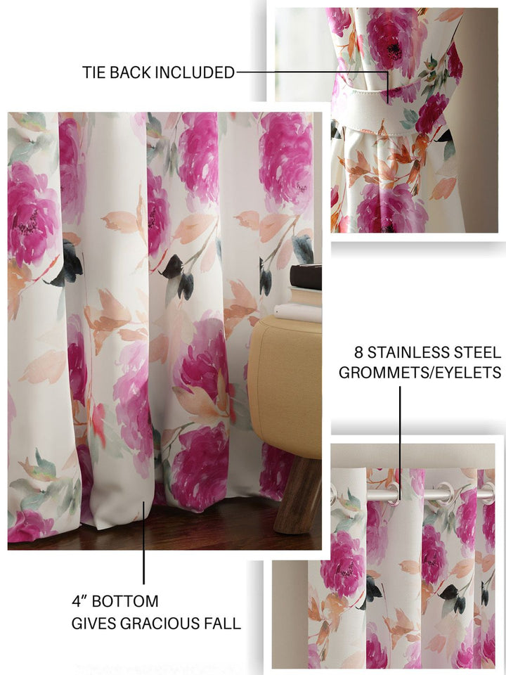 URBAN SPACE Pink & Orange Set of 2 Floral Window Curtain