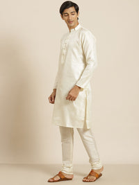 SOJANYA Men Cream-Coloured Woven Design Kurta