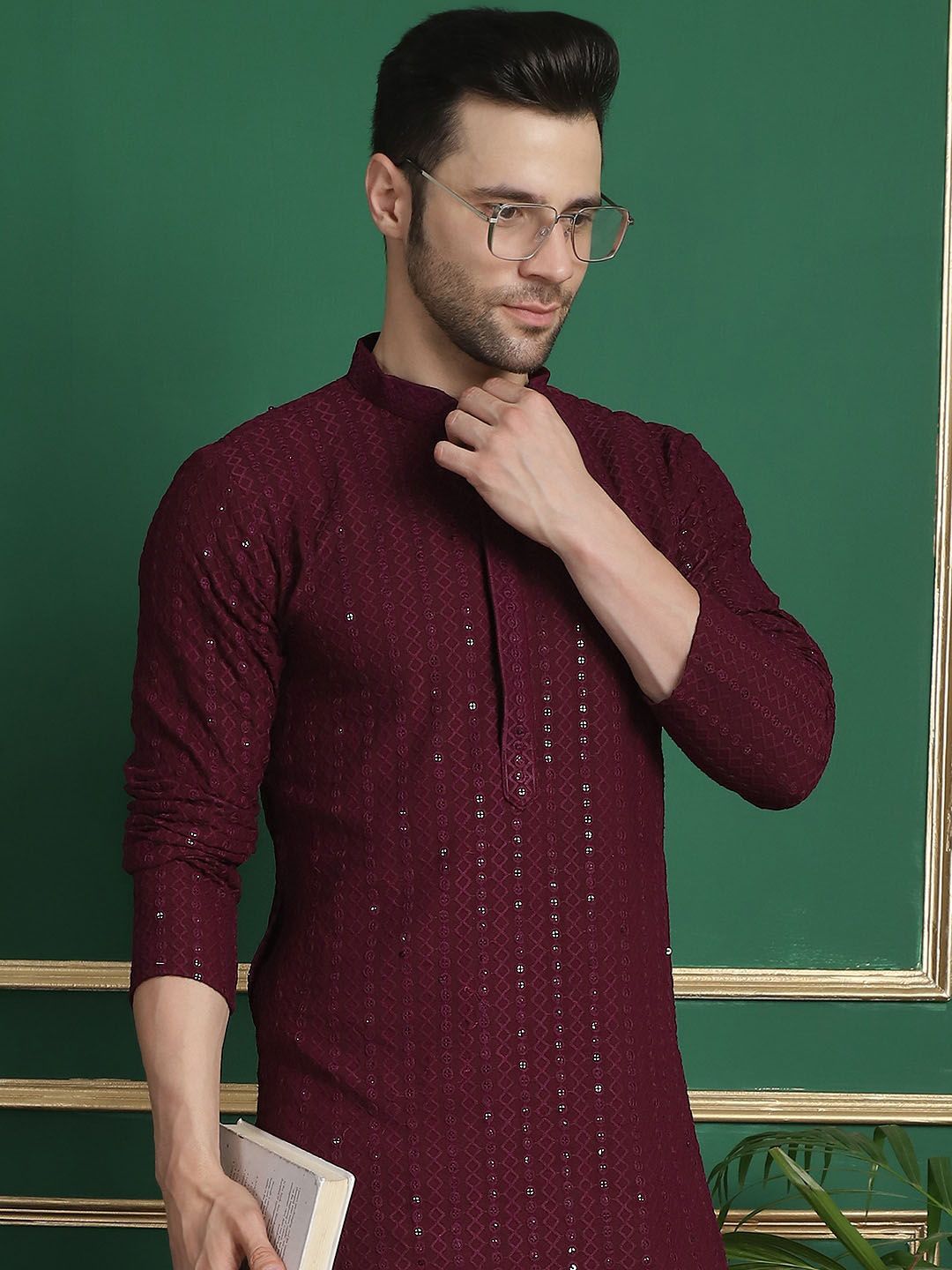 Anouk Embroidered Regular Sequinned Kurta With Pyjamas