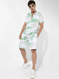 Campus Sutra Men Green & White Tie & Dye Shirt Collar Co-Ord