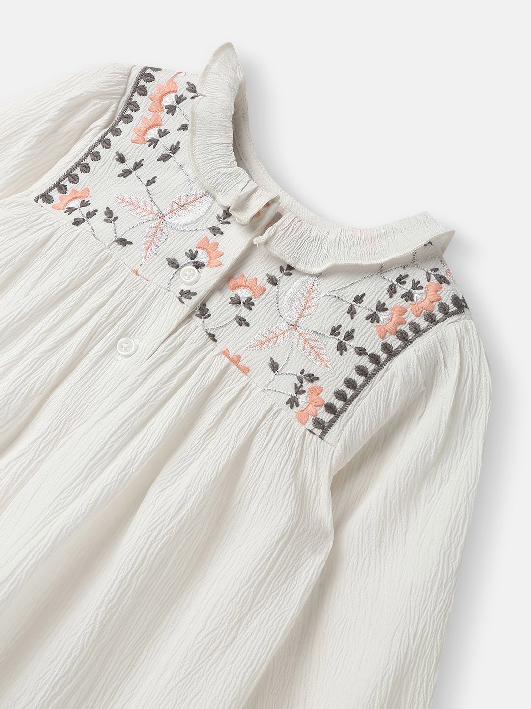 Nauti Nati Girl Cotton Ruffled Collar Embroidery Detail Top