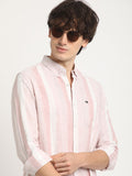 THE BEAR HOUSE Men Striped Slim Fit Casual Shirt with Button-Down Collar and Long Sleeves