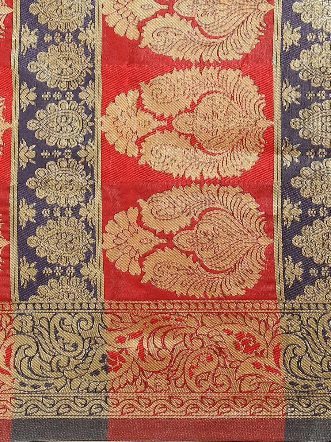 Saree mall Red & Navy Blue Woven Design Banarasi Saree