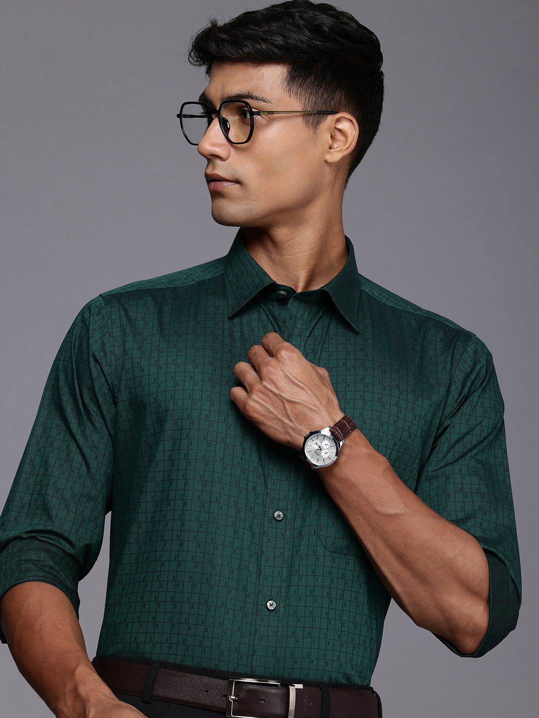Raymond Gingham Checked Slim Fit Opaque Pure Cotton Formal Shirt