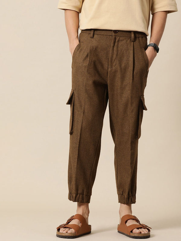 Mr Bowerbird Men Solid Tweed Pleated Cargos Trousers