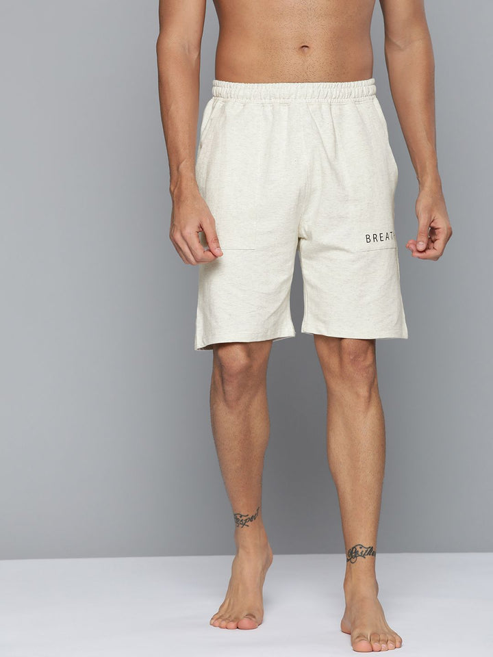 HRX By Hrithik Roshan Yoga Men Oatmeal Mel Organic Cotton Solid Shorts