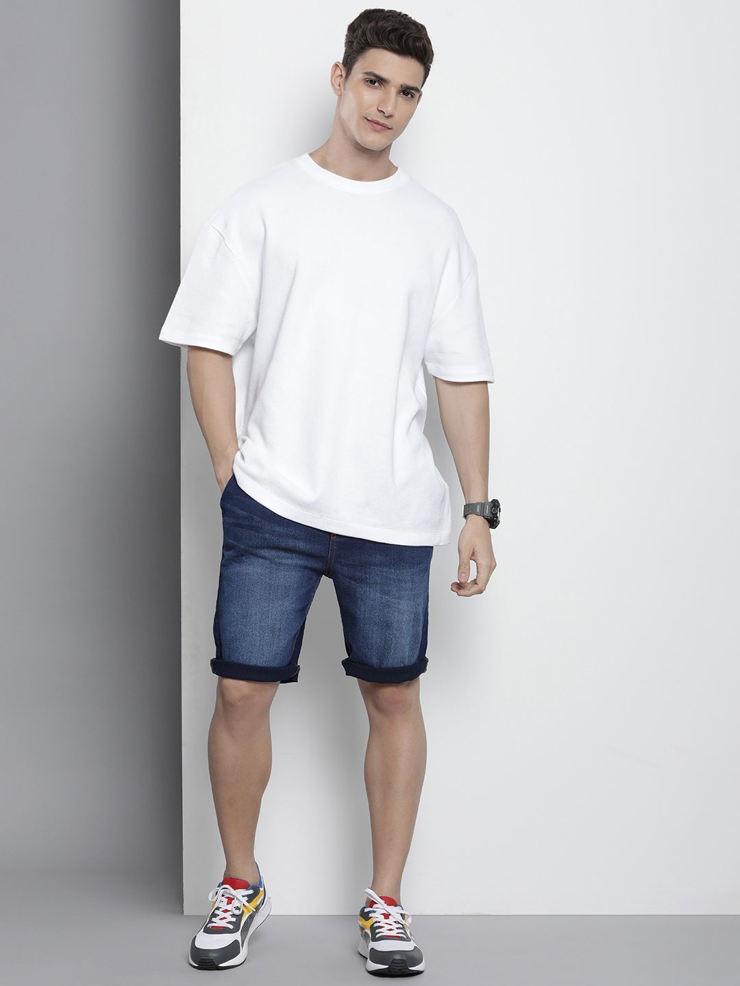 The Indian Garage Co Men Solid Denim Shorts