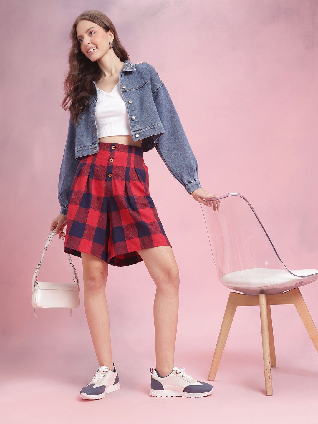 DressBerry Women Checked Herringbone Shorts