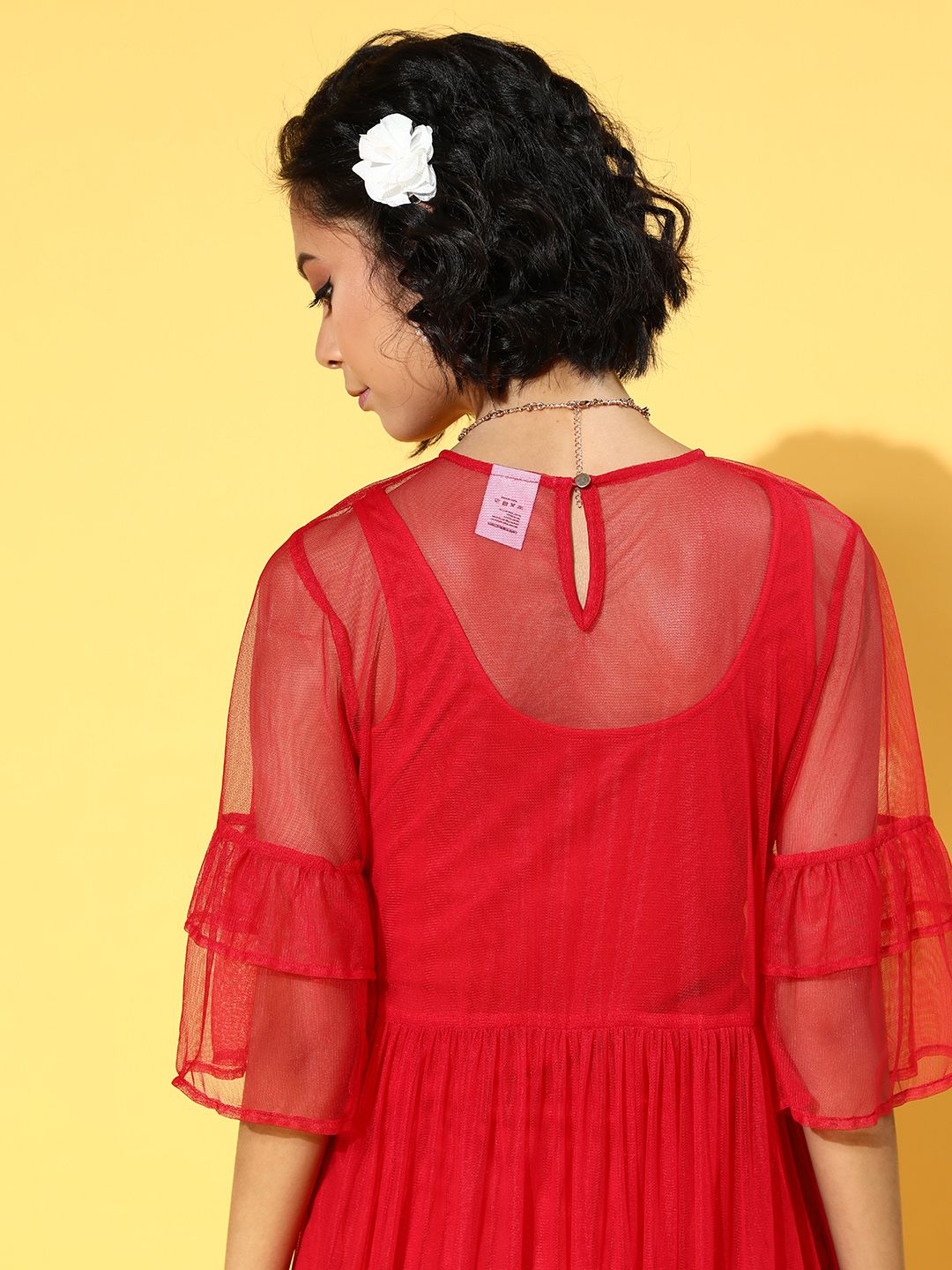 Athena Women Chic Red Solid Sheer Dress