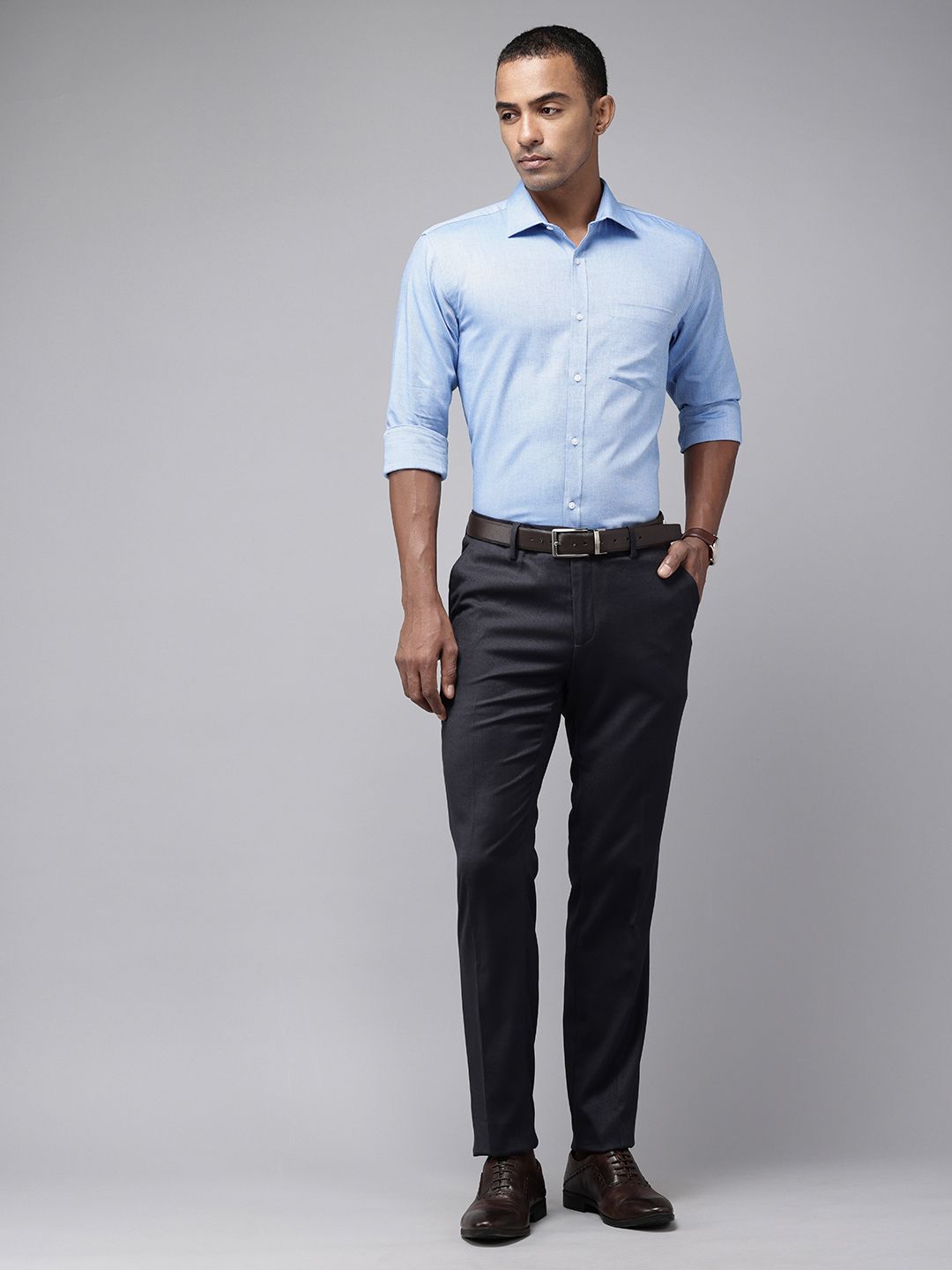 Park Avenue Pure Cotton Self Design Textured Slim Fit Opaque Formal Shirt