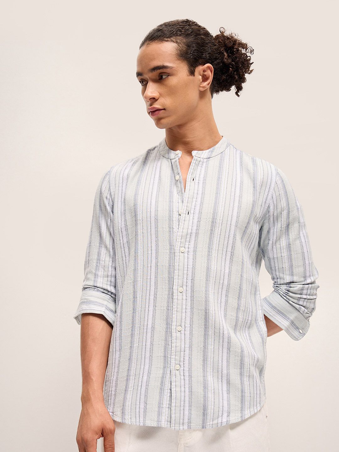THE BEAR HOUSE Men Striped Slim Fit Pure Cotton Casual Shirt