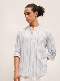 THE BEAR HOUSE Men Striped Slim Fit Pure Cotton Casual Shirt