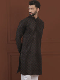SOJANYA LUXE Floral Embroidered Sequinned Mandarin Collar Cotton Silk Straight Kurta