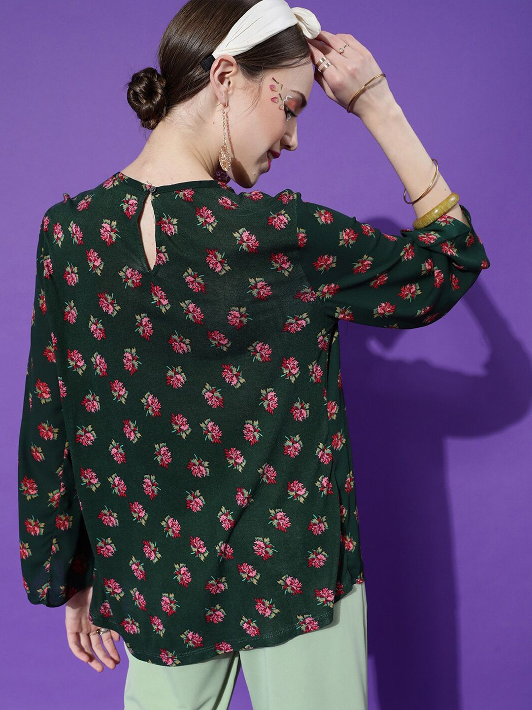 STREET 9 Women Green Floral Print Crepe Top